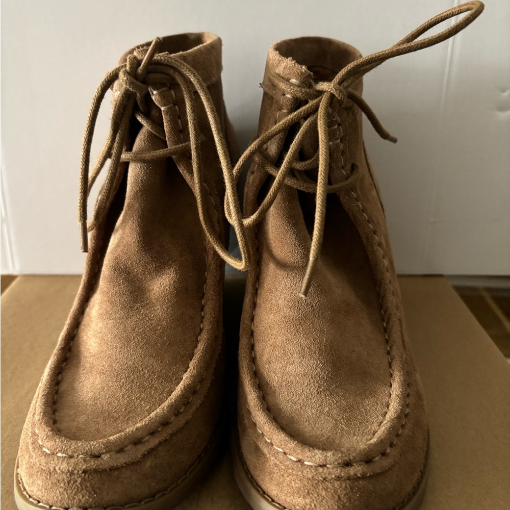 Lucky Brand Ysabel Tan Lace Up Wedge Ankle Boots Booties